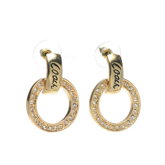 Coach Diamond Circle Stud Gold Earrings AKA | Women - Click Image to Close